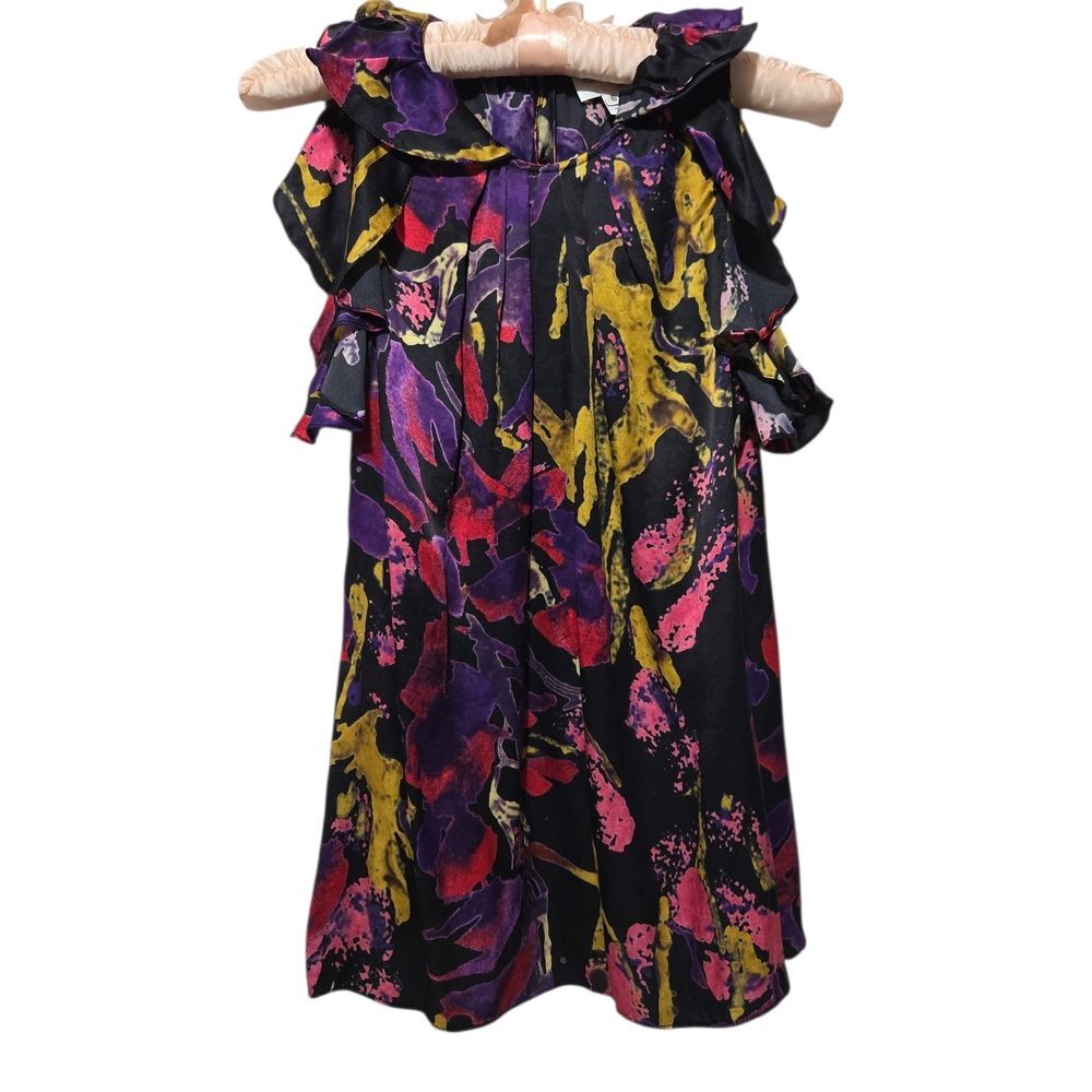 Milly of New York Silk Top Ruffle Abstract Whimsygoth Witchy Romantic Femme Sz 6